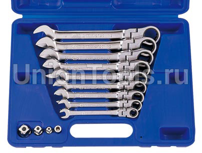 Комплект ключей комбинированных трещоточных с шарниром 13 предметов